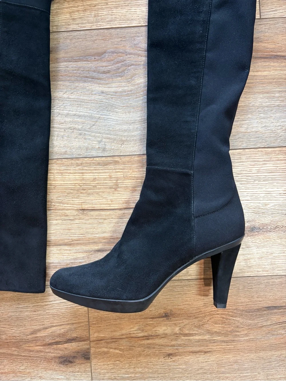 Stuart Weitzman black gothic blockette over-the-knee stretch boots